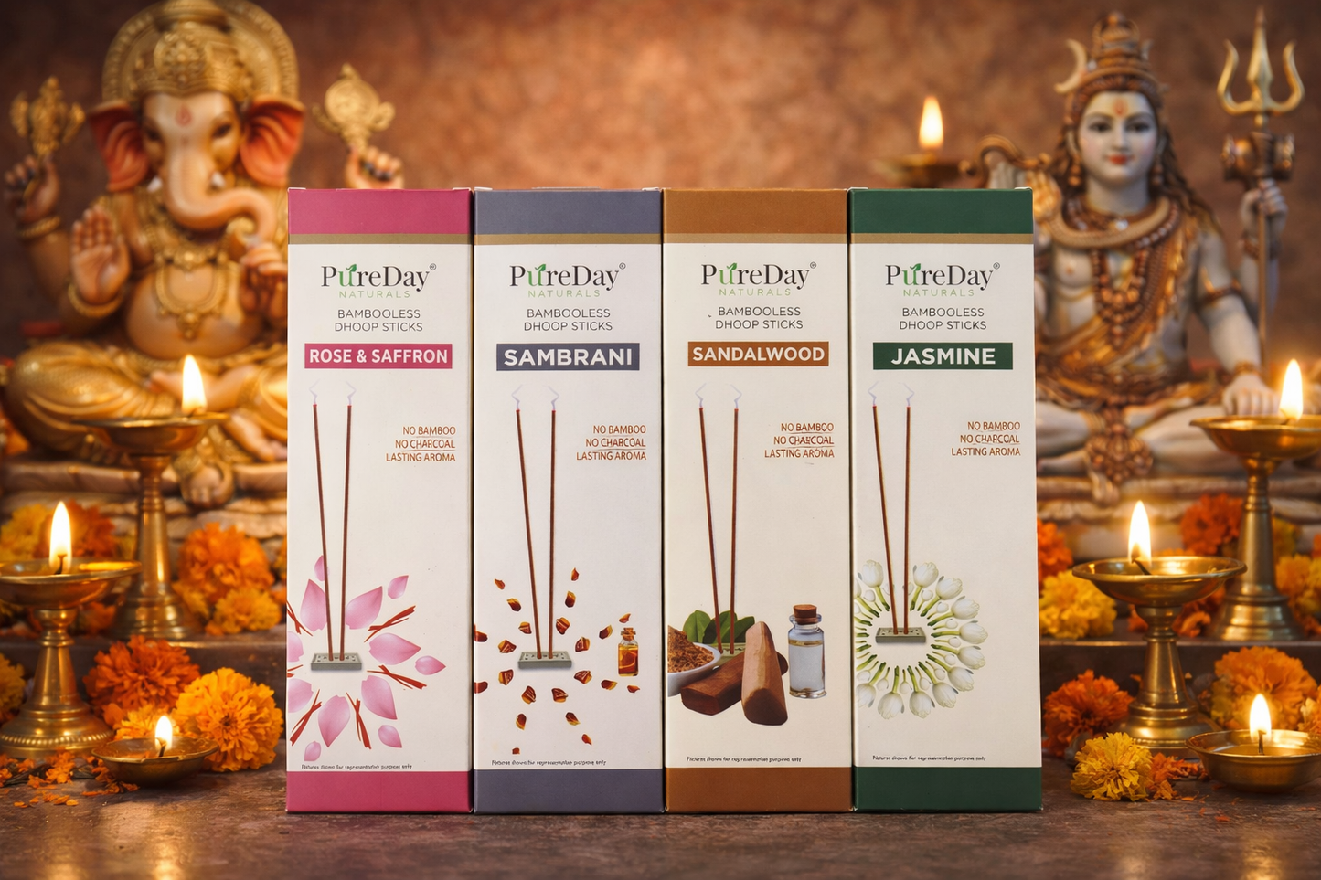 Pureday Set of 4 Bamboless Dhoop Sticks