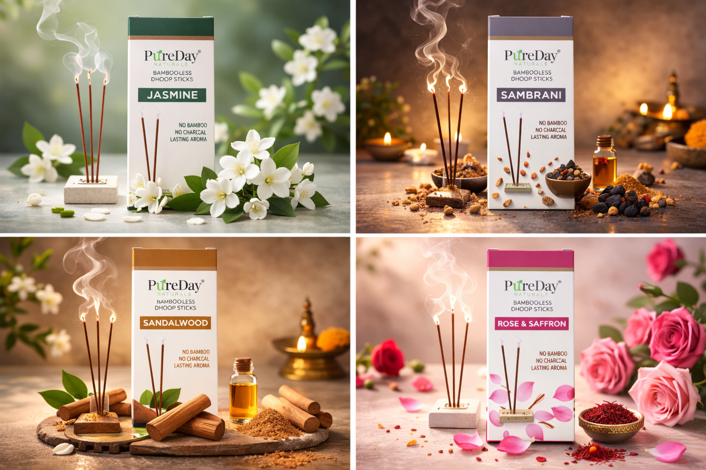 Pureday Set of 4 Bamboless Dhoop Sticks