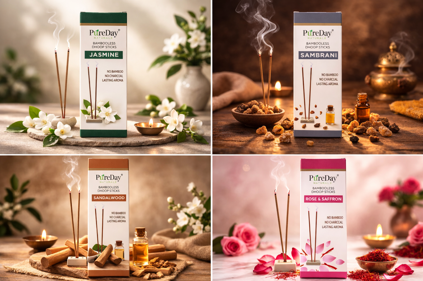 Pureday Set of 4 Bamboless Dhoop Sticks